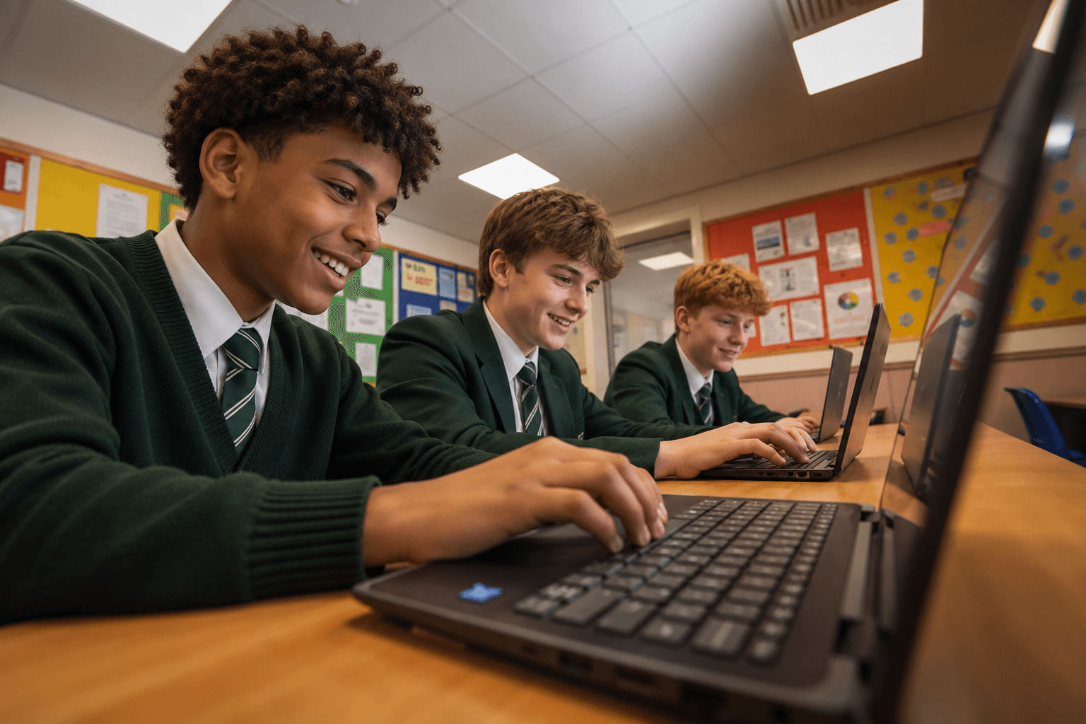Secondary-school students using iCan Study on laptops in a classroom